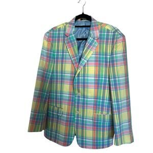 Saddlebred Men's Pastel Plaid Cotton Blazer Sports Coat size 40S